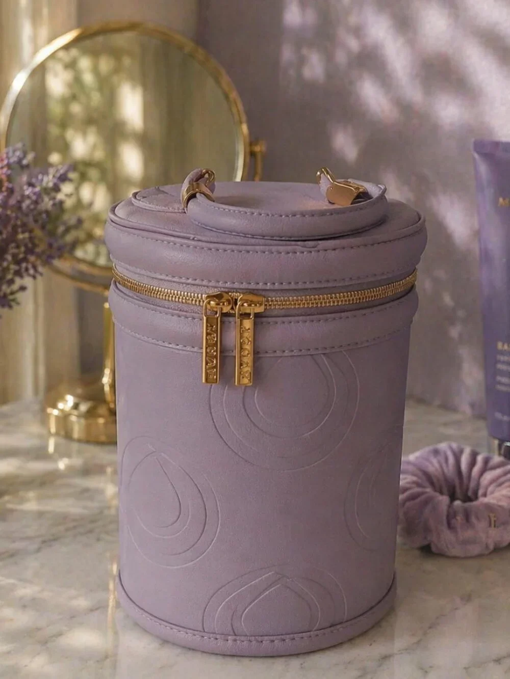 Monat Chic Lavender Cosmetic Case Travel Bag Gold Zipper